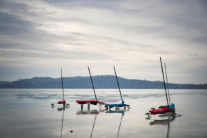 Ice sailing European championship on Lake Balaton in Hungary, the participants leave their ice-sailors on the ice overnight and then set sail in the morning Ice sailing European championship on Lake Balaton in Hungary, the participants leave their ice-sailors on the ice overnight and then set sail in the morning